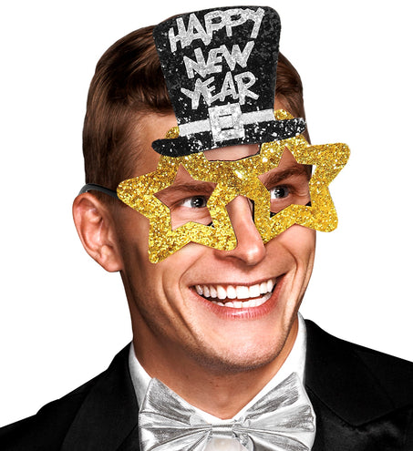 e-carnavalskleding-SYK Bril, Happy New Year Goud