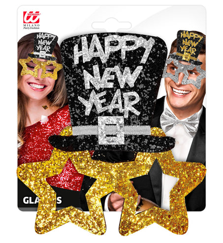 e-carnavalskleding-SYK Bril, Happy New Year Goud