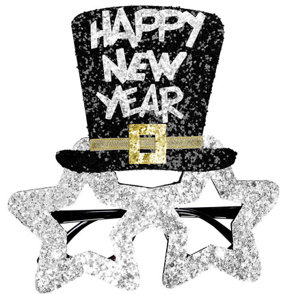 e-carnavalskleding-SYK Bril, Happy New Year Zilver