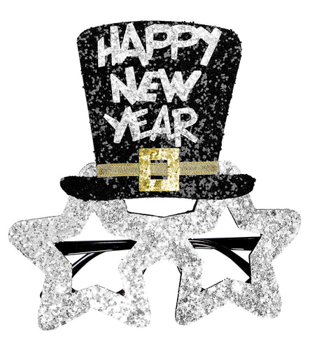 e-carnavalskleding-SYK Bril, Happy New Year Zilver