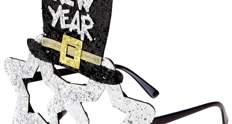 e-carnavalskleding-SYK Bril, Happy New Year Zilver