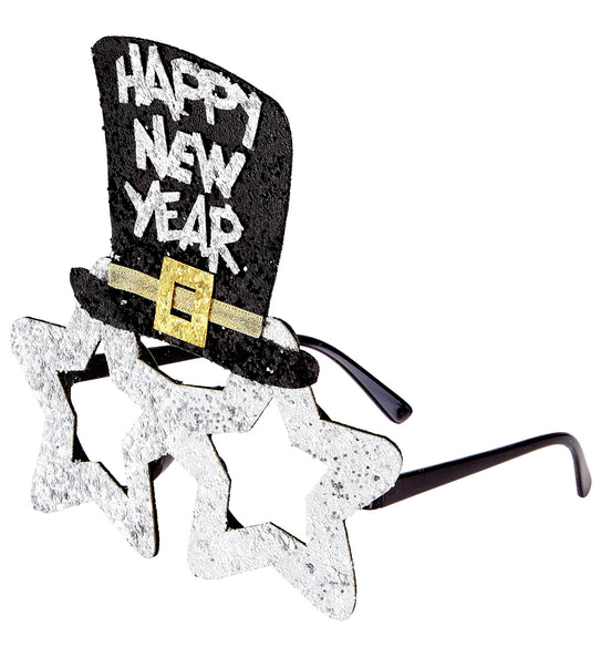 e-carnavalskleding-SYK Bril, Happy New Year Zilver