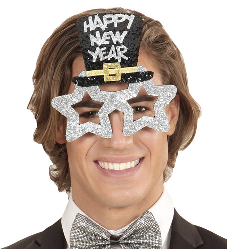 e-carnavalskleding-SYK Bril, Happy New Year Zilver