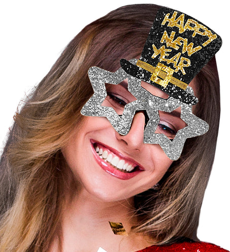 e-carnavalskleding-SYK Bril, Happy New Year Zilver