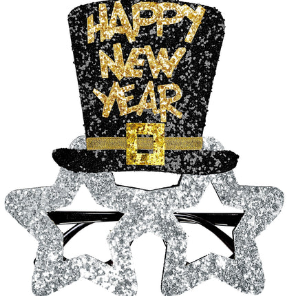 e-carnavalskleding-SYK Bril, Happy New Year Zilver