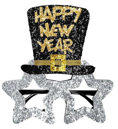 e-carnavalskleding-SYK Bril, Happy New Year Zilver