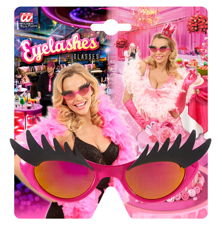 e-carnavalskleding-SYK Bril  roze met wenkbrouwen