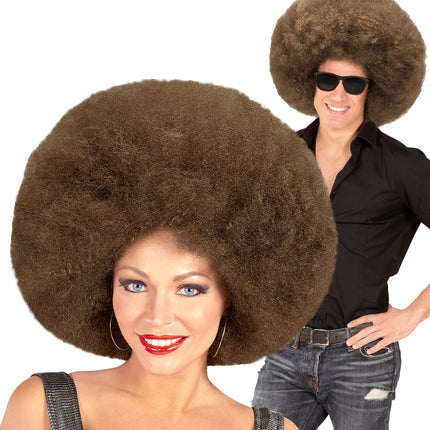 e-carnavalskleding-SYK Bruine afro pruik