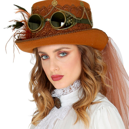 e-carnavalskleding-SYK Bruine hoge hoed Steampunk