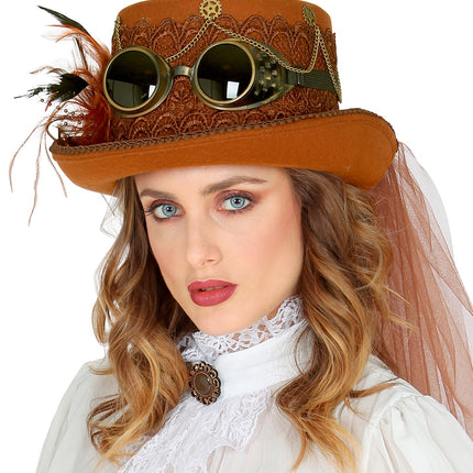 e-carnavalskleding-SYK Bruine hoge hoed Steampunk
