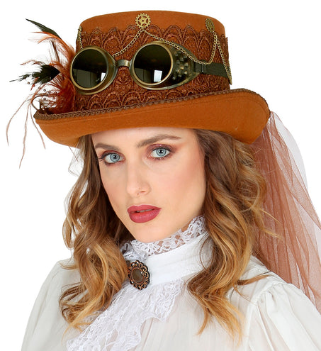 e-carnavalskleding-SYK Bruine hoge hoed Steampunk