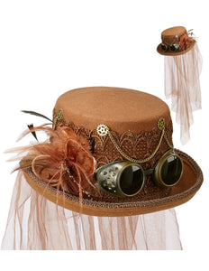 e-carnavalskleding-SYK Bruine hoge hoed Steampunk