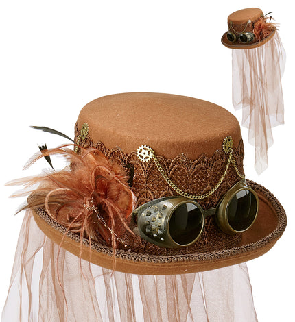 e-carnavalskleding-SYK Bruine hoge hoed Steampunk