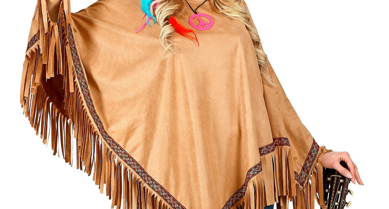 e-carnavalskleding-SYK Bruine indianen poncho in suede unisex