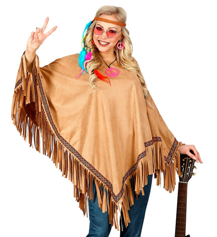 e-carnavalskleding-SYK Bruine indianen poncho in suede unisex