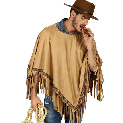 e-carnavalskleding-SYK Bruine indianen poncho in suede unisex