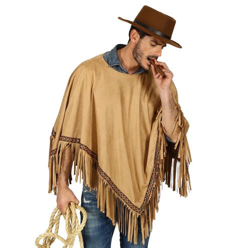 e-carnavalskleding-SYK Bruine indianen poncho in suede unisex