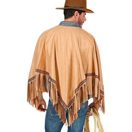 e-carnavalskleding-SYK Bruine indianen poncho in suede unisex
