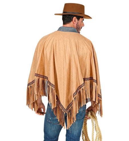 e-carnavalskleding-SYK Bruine indianen poncho in suede unisex