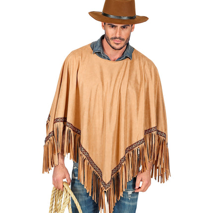 e-carnavalskleding-SYK Bruine indianen poncho in suede unisex