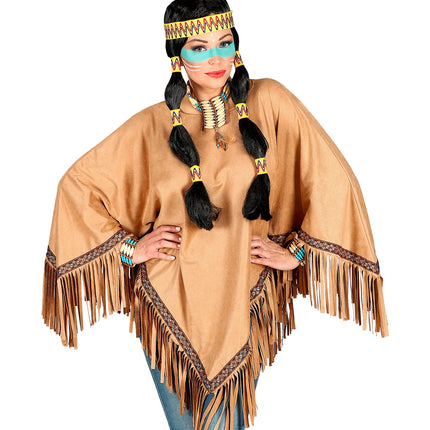 e-carnavalskleding-SYK Bruine indianen poncho in suede unisex