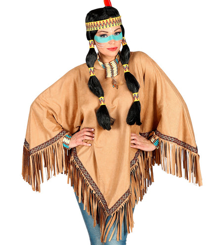 e-carnavalskleding-SYK Bruine indianen poncho in suede unisex