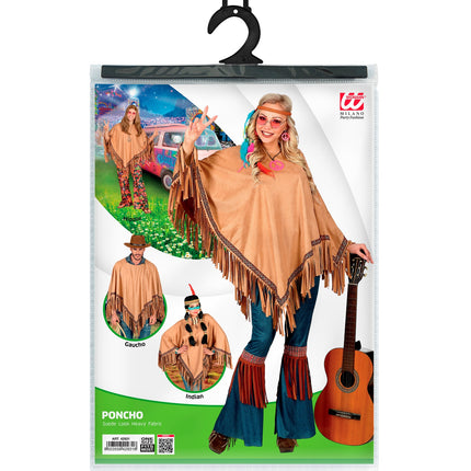 e-carnavalskleding-SYK Bruine indianen poncho in suede unisex
