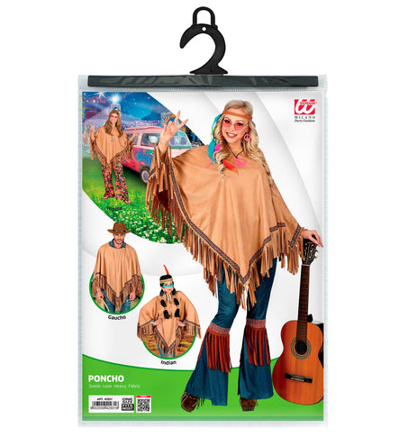 e-carnavalskleding-SYK Bruine indianen poncho in suede unisex