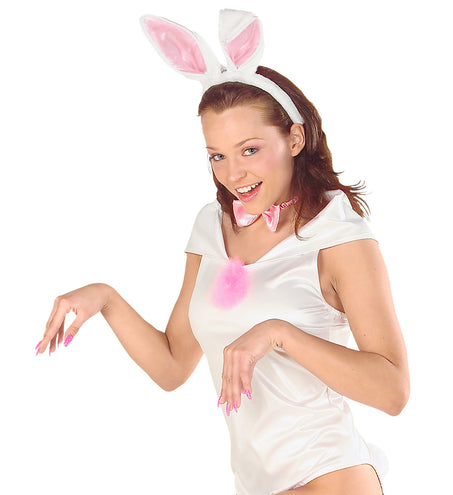 e-carnavalskleding-SYK Bunny oren met staart en strik roze wit