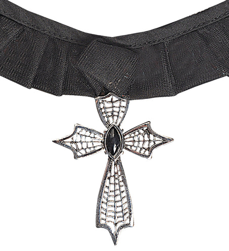 e-carnavalskleding-SYK Choker ketting kruis met zwarte gemsteen