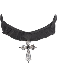 e-carnavalskleding-SYK Choker ketting kruis met zwarte gemsteen