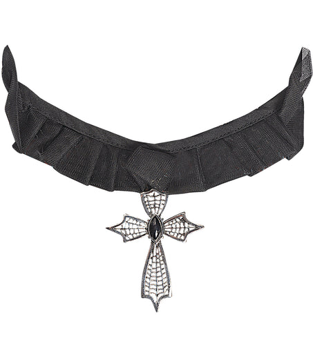 e-carnavalskleding-SYK Choker ketting kruis met zwarte gemsteen