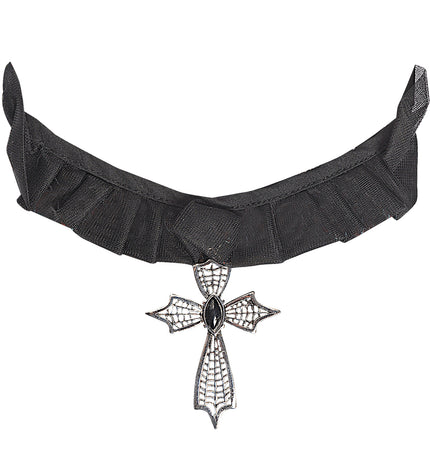 e-carnavalskleding-SYK Choker ketting kruis met zwarte gemsteen