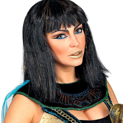 e-carnavalskleding-SYK Cleopatra pruik met klatergoud
