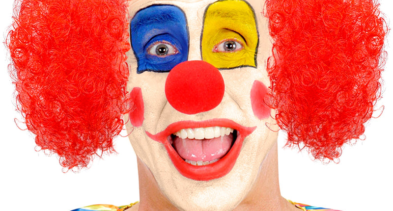 e-carnavalskleding-SYK Clown pruik kaal met krul en rode neus