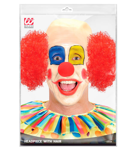 e-carnavalskleding-SYK Clown pruik kaal met krul en rode neus