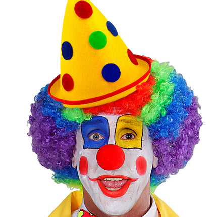 e-carnavalskleding-SYK Clownshoed geel met stippen