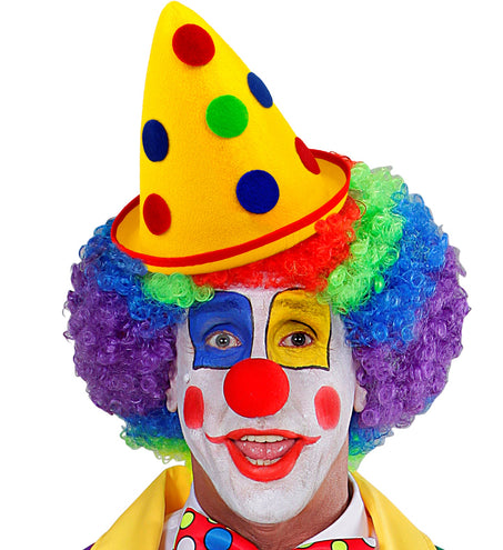 e-carnavalskleding-SYK Clownshoed geel met stippen