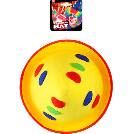 e-carnavalskleding-SYK Clownshoed geel met stippen