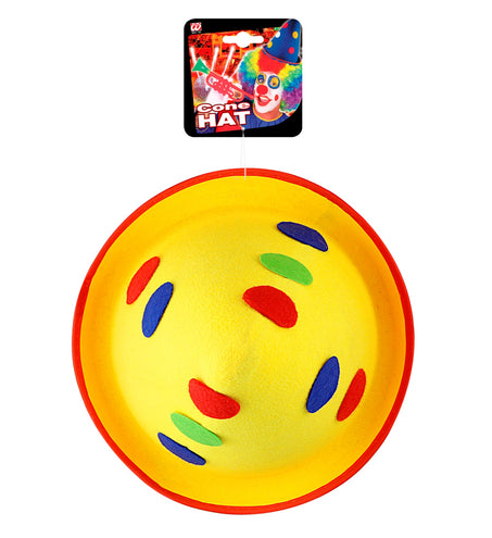 e-carnavalskleding-SYK Clownshoed geel met stippen