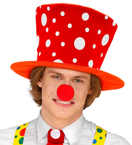 e-carnavalskleding-SYK Clownshoed hoog rood oranje met witte bollen