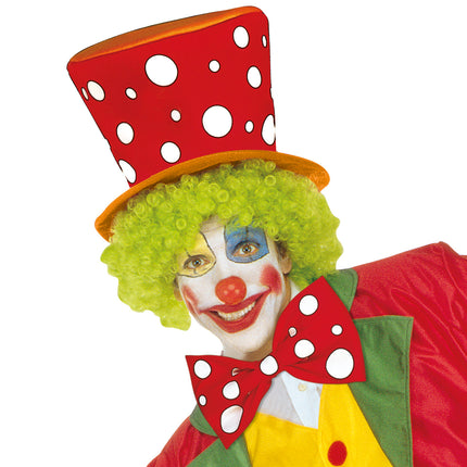 e-carnavalskleding-SYK Clownshoed hoog rood oranje met witte bollen