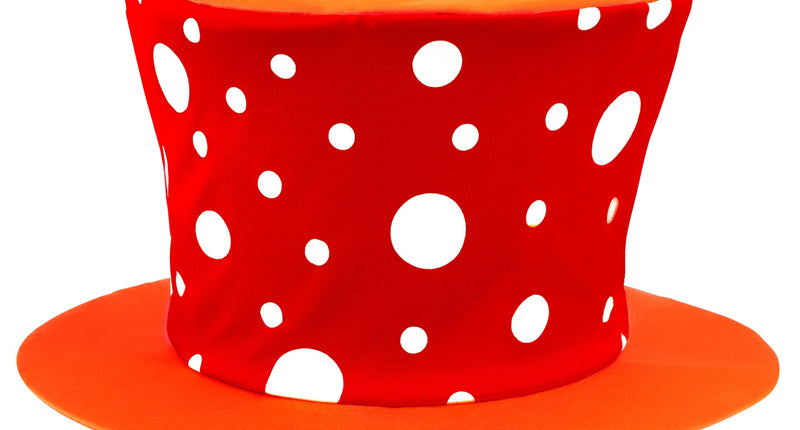 e-carnavalskleding-SYK Clownshoed hoog rood oranje met witte bollen