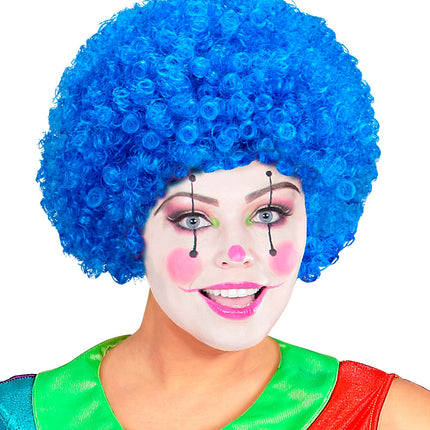 e-carnavalskleding-SYK Clownspruik krulletjes blauw