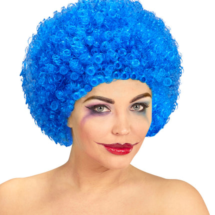 e-carnavalskleding-SYK Clownspruik krulletjes blauw