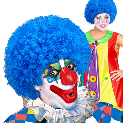 e-carnavalskleding-SYK Clownspruik krulletjes blauw