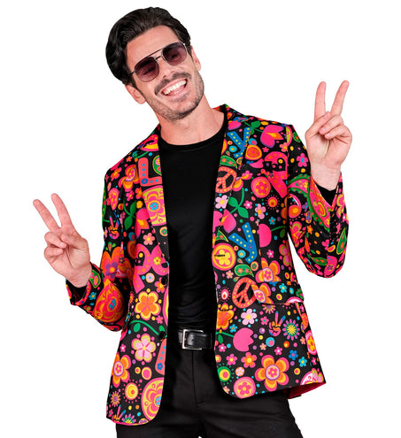 e-carnavalskleding-SYK Colbert neon hippie peace