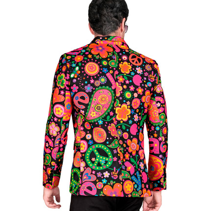 e-carnavalskleding-SYK Colbert neon hippie peace