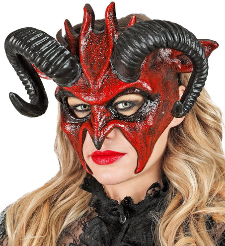 e-carnavalskleding-SYK Commedia dell'arte duivelsmasker ram rood/ zwart