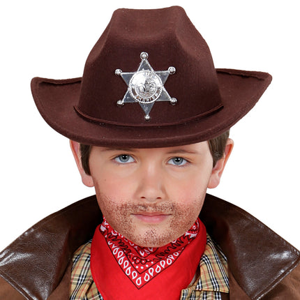 e-carnavalskleding-SYK cowboyhoed bruin met sheriff ster kind